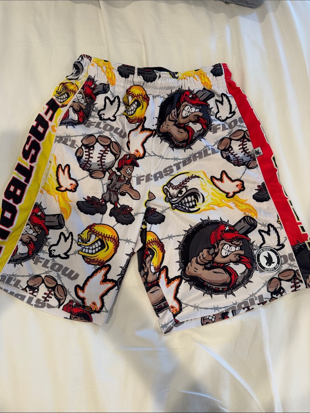 Flow Society youth size XL White Graphic Baseball-Print Athletic Shorts